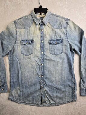 H&M L.O.G.G. Denim Button Down Shirt Men’s Large Western Chambray Fitted Cotton
